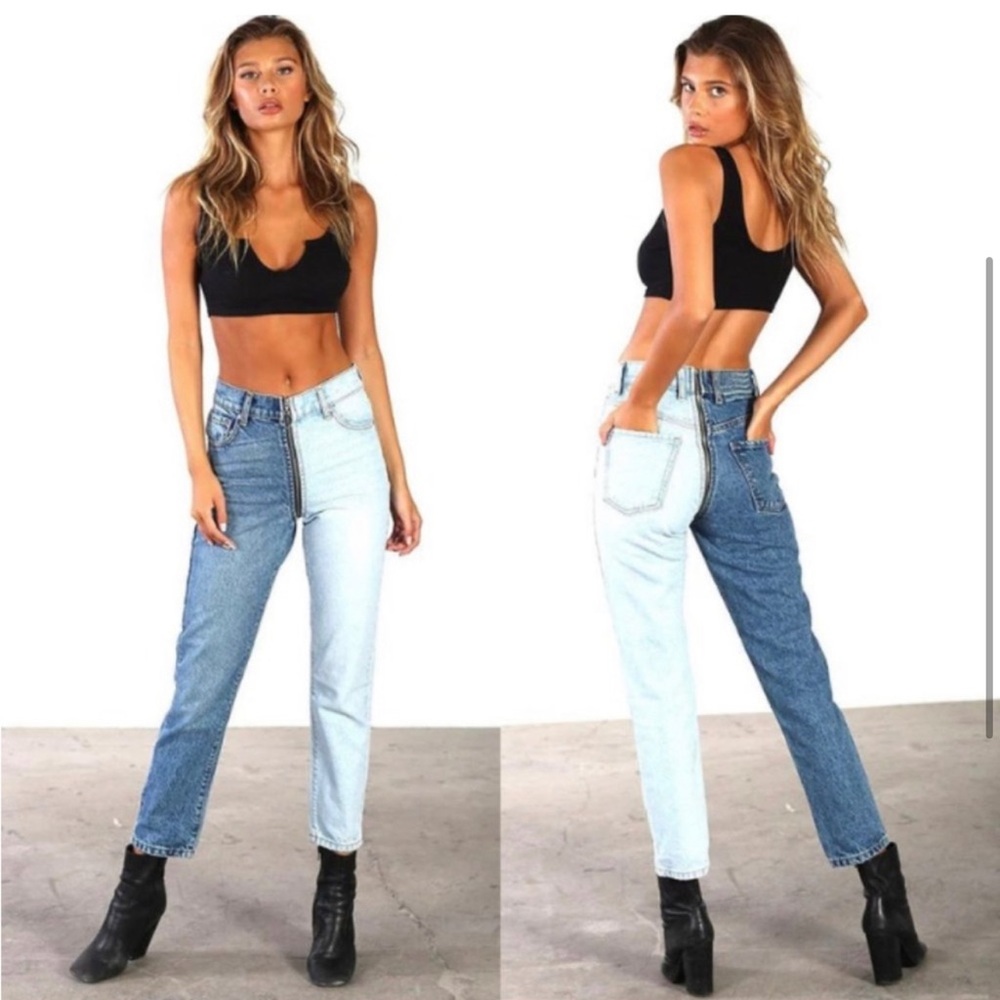 NWT Revolve Revice Yin Yang Tokyo Wash High arise Straight Leg Two Tone Jeans 29